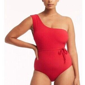 Sea Level Swim Messina Wide Strap Diagonal One Piece Red Swimsuit Sz U.S. 8 New